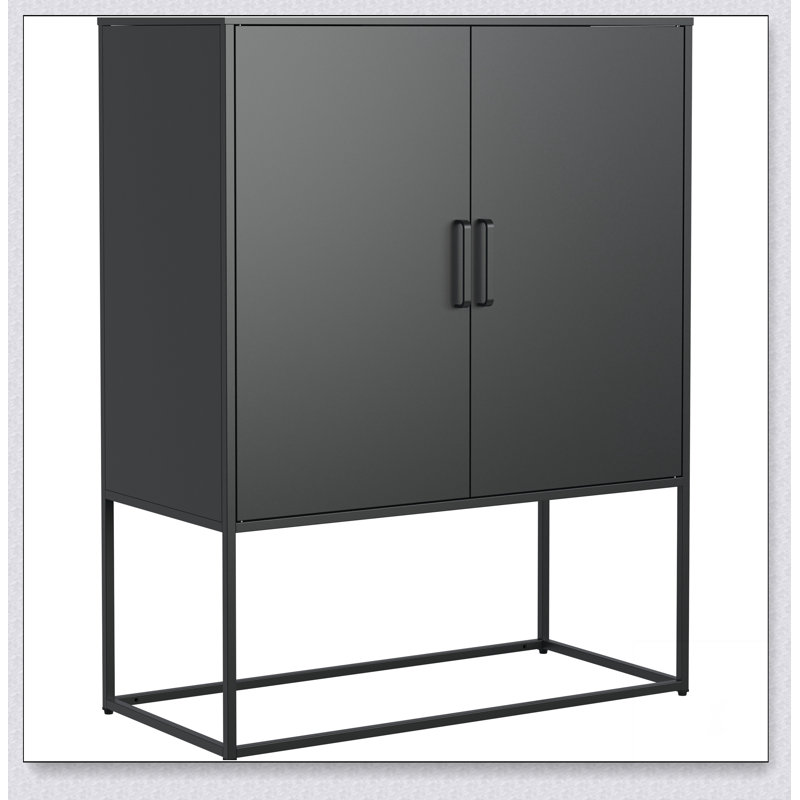 Buffet robuste en métal avec 2 tablettes, Noir