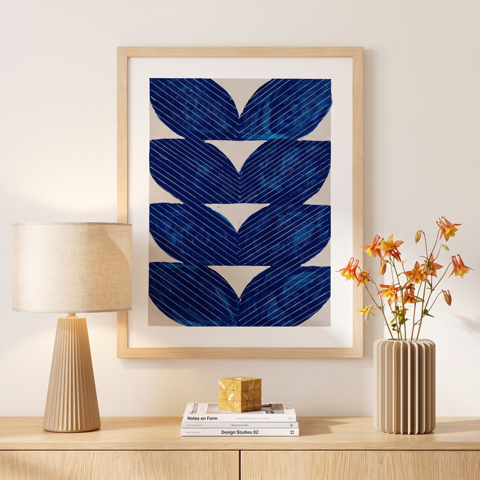 Blue Chevron "Navy Chevron" Painting, 38" H x 30" W x 1.25" D, Brown