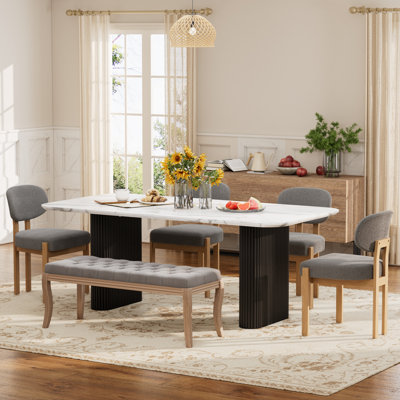 Ensemble de salle à manger rectangulaire de 70 po pour 6 personnes avec banc et chaises rembourrés Djanira