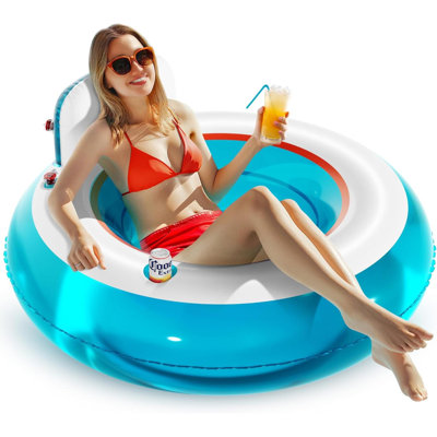 Fauteuil flottant de qualité supérieure - conception épaisse avec dossier ergonomique et porte-gobelets, siège en filet robuste pour piscine, lac, fête sur la plage, chaise longue portable