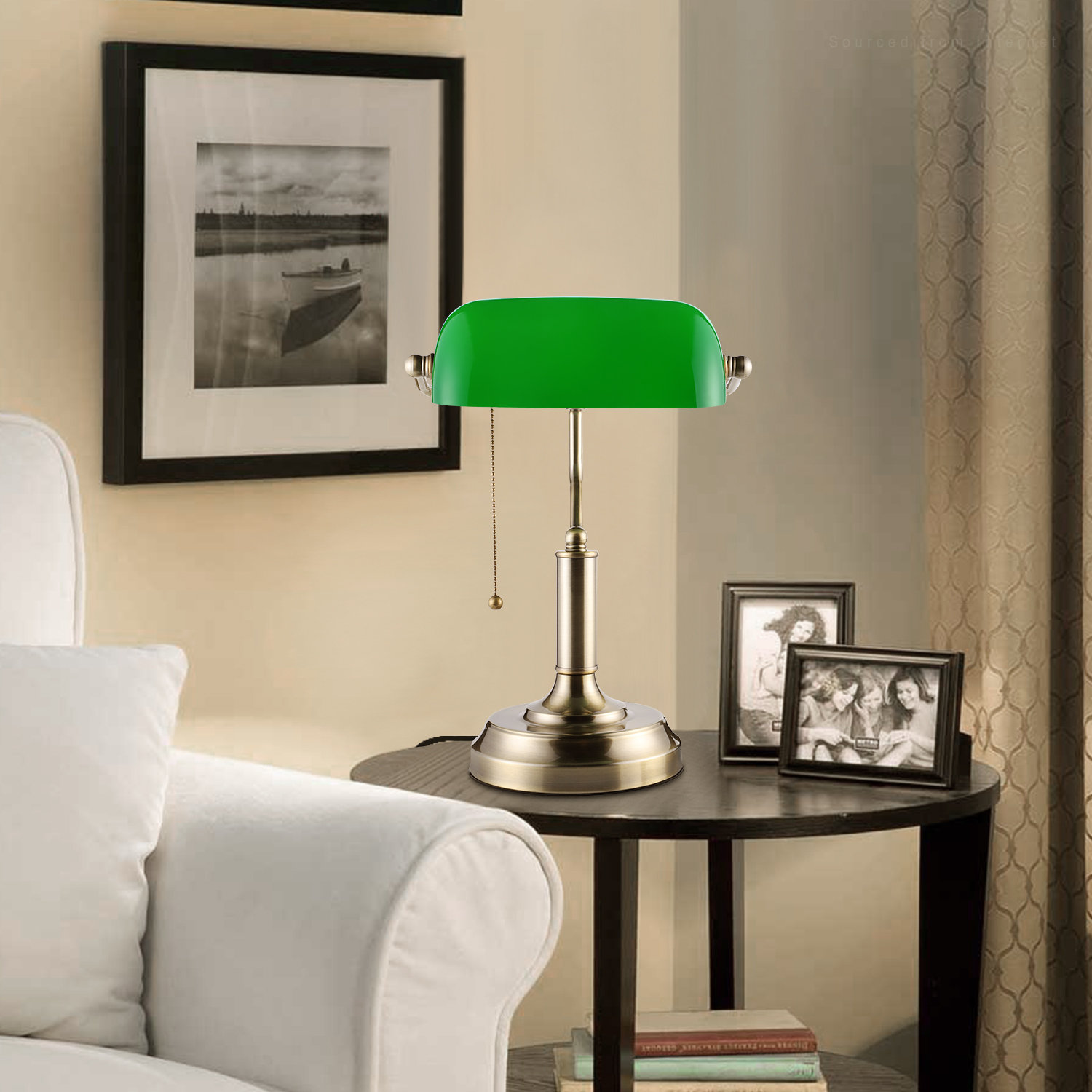 15 Traditional Bankers Desk Lamp Library Piano Lamp Glass Shade  Green/Black