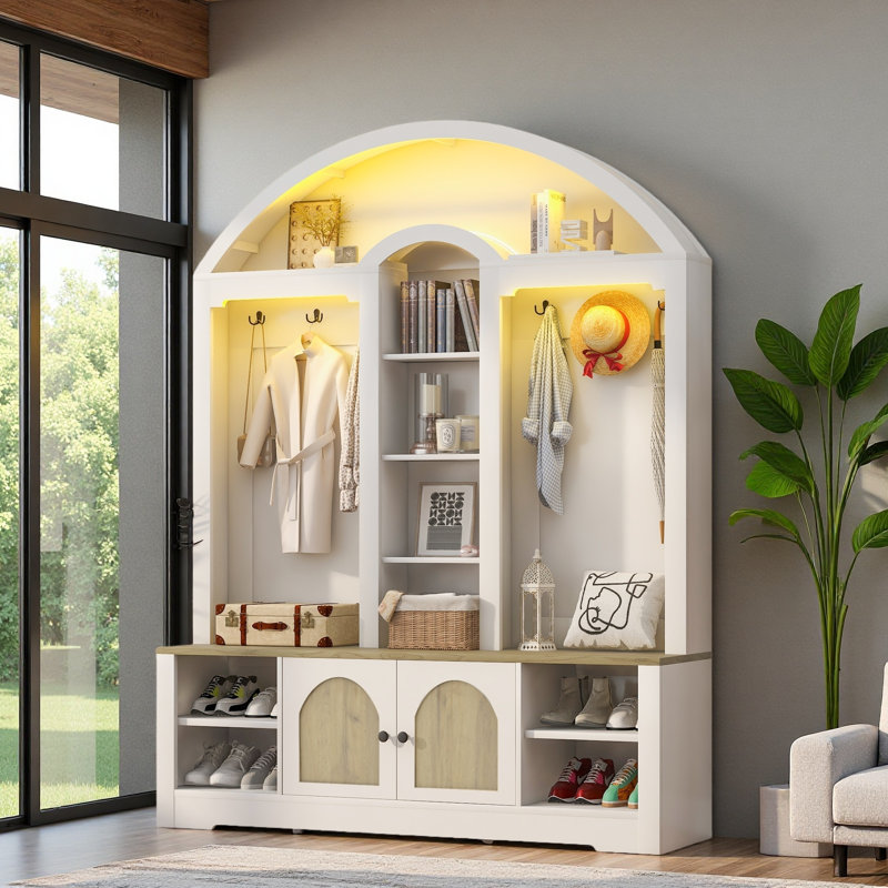 Garde-robe / garde-robe multifonctionnel avec porte-chaussures, cintres et crochets. Garde-robe, Blanc