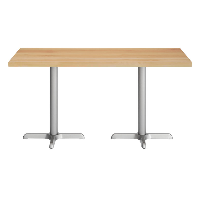 60"L x 30"W Solid Wood Commercial Tabletop with 22" x 22" Dining Height X-Bases, 29.5"H, Natural Wood, Silver