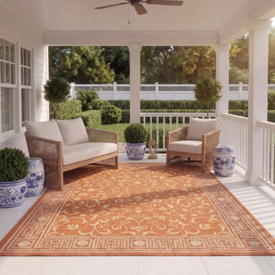 Arneshia Floral Terracotta/Natural Area Indoor/Outdoor Area Rug
