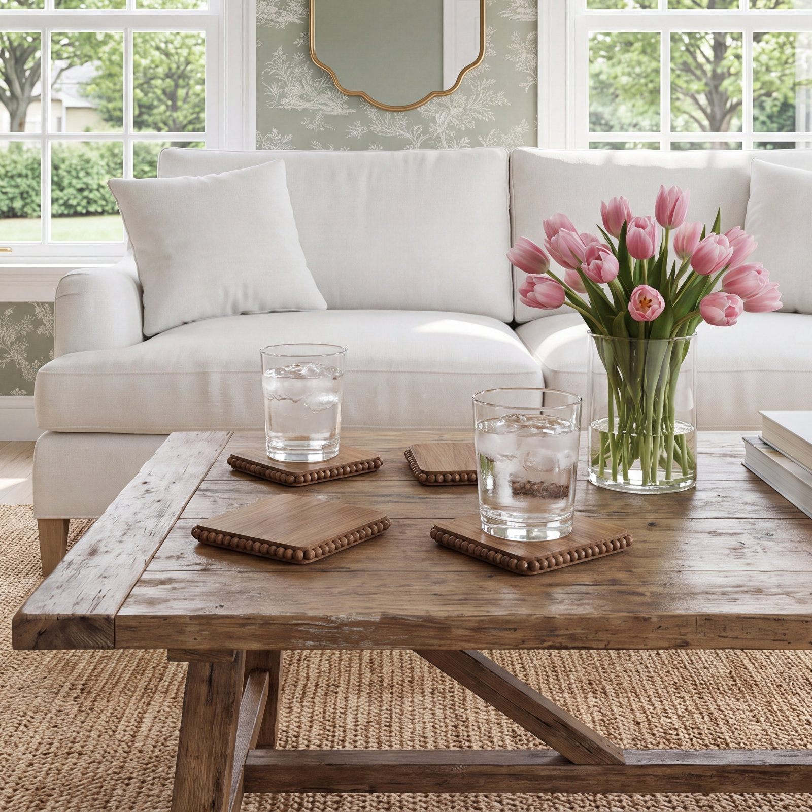 Vika Wood Square 4 Piece Coaster Set