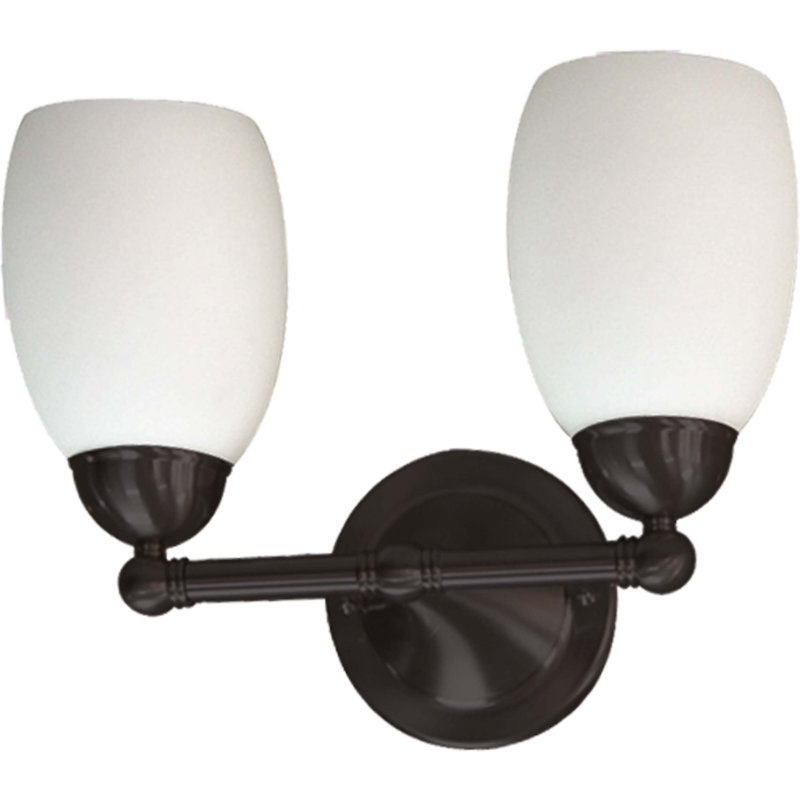 Sussex 2-Light Indoor Florence Bronze Bath or Vanity Light or Wall Mount with Etched White Cased Glass Bell Shades