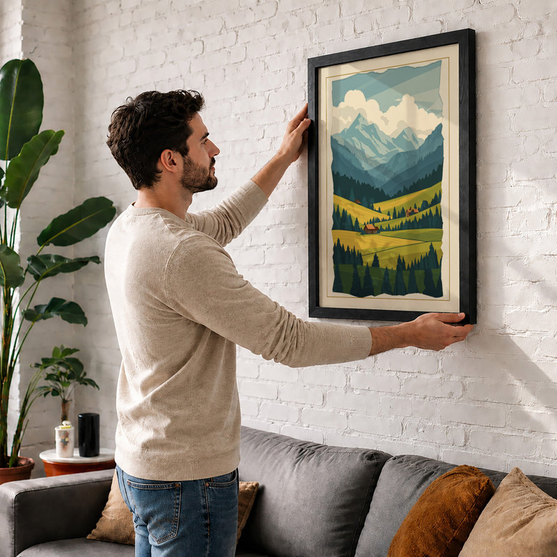 Mountains At Sunrise Scandinavian - Print, Walnut, A3 - 42.0 x 29.7 cm