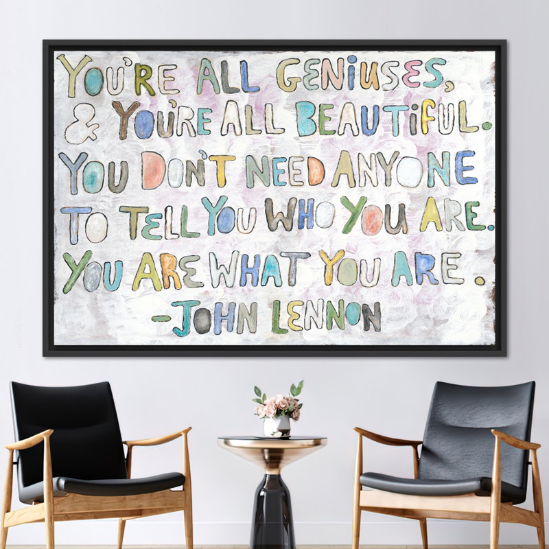 Citation de John Lennon, H 30 po x l 41 po, Noir, noir, noir, noir, Impression encadrée flottante sans passe-partout