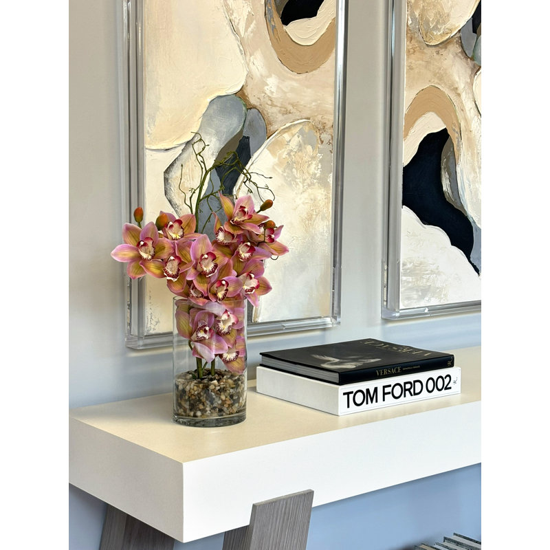 Orchid Arrangement in Glass Vase with Rocks, Pink