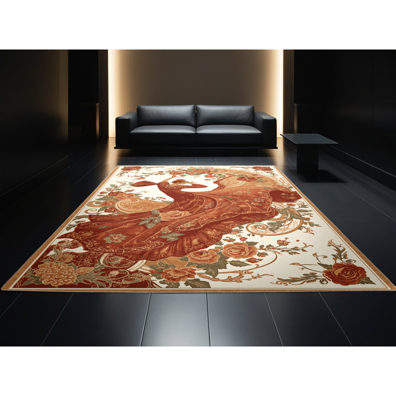 Tapis floral doux et moelleux à motif floral brun et beige Jamarcus, 8 x 12
