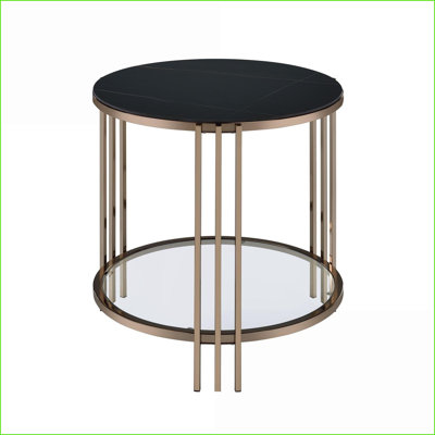 Modern Sintered Stone Coffee Table with Champagne Frame, Durable &amp; Space-Saving for Living Room
