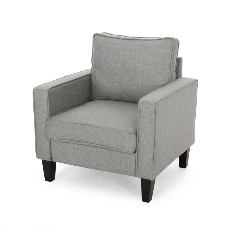 Ballentine Mid-Century Modern Accent Chair with Channel Stitching and Rubberwood Legs, Gray Polyester Duplicate