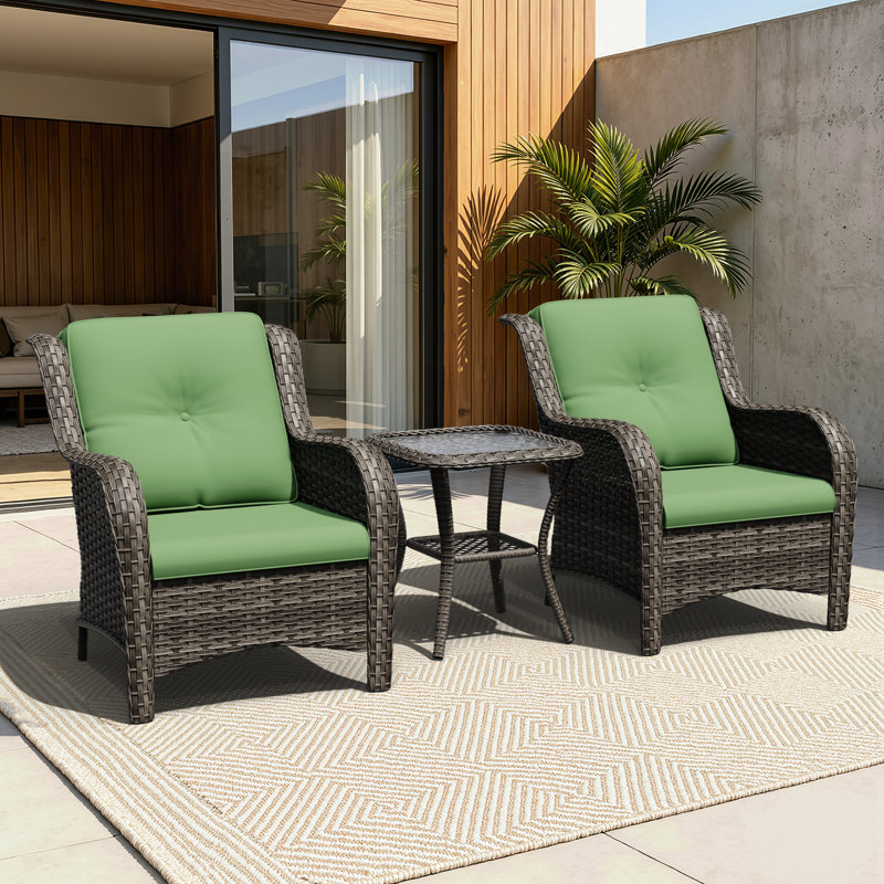 Anahit 3-Piece Outdoor Conversation Seating Group with Cushions, Green