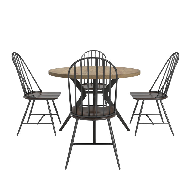 Stehle 45" Round Wood Table And Two-Tone Spindle Dining Chairs Set - Table And 4 Frame Chairs, Brown, Brown/Black
