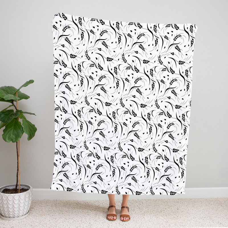 Throw Blanket, 51" W x 60" L, Floral/Abstract, Dark Black/White