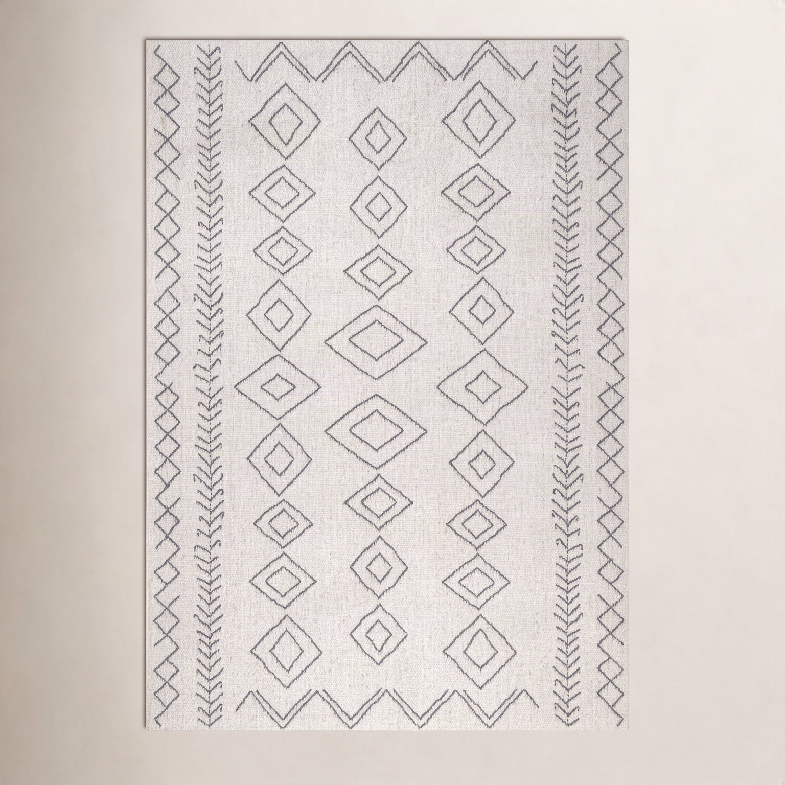  Ivory Dark Grey Outdoor Moroccan Rug, Rectangle 3' x 4'