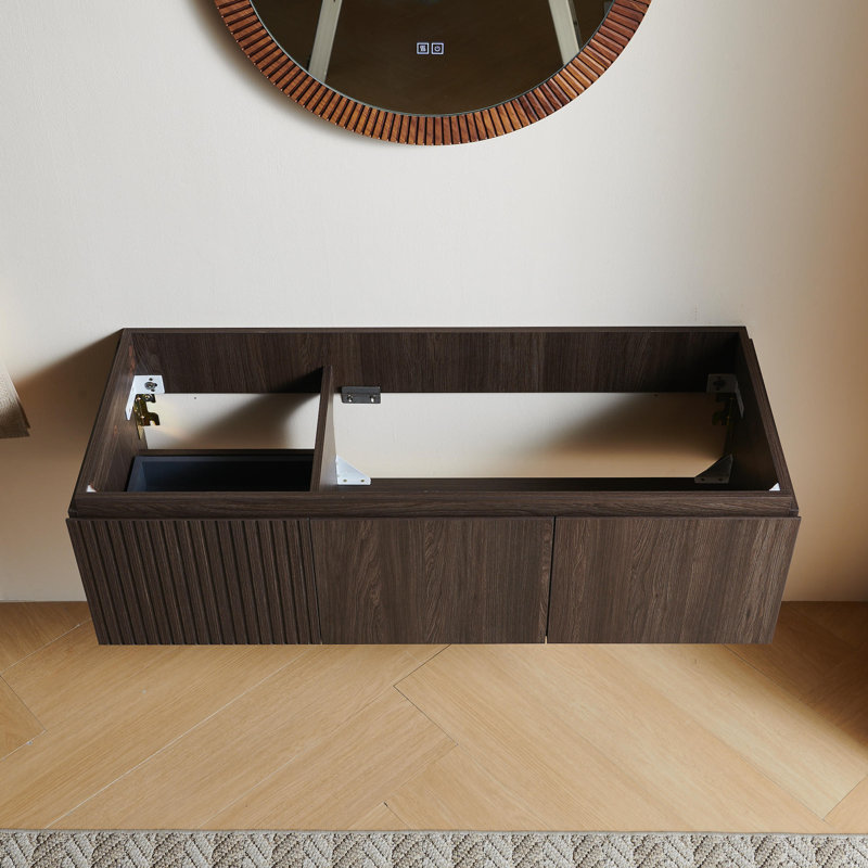 Armoire 48 po en contreplaqué de grain de bois espresso Muri avec portes doubles et un tiroir, sans couvercle ni couvercle, sans couvercle et évier