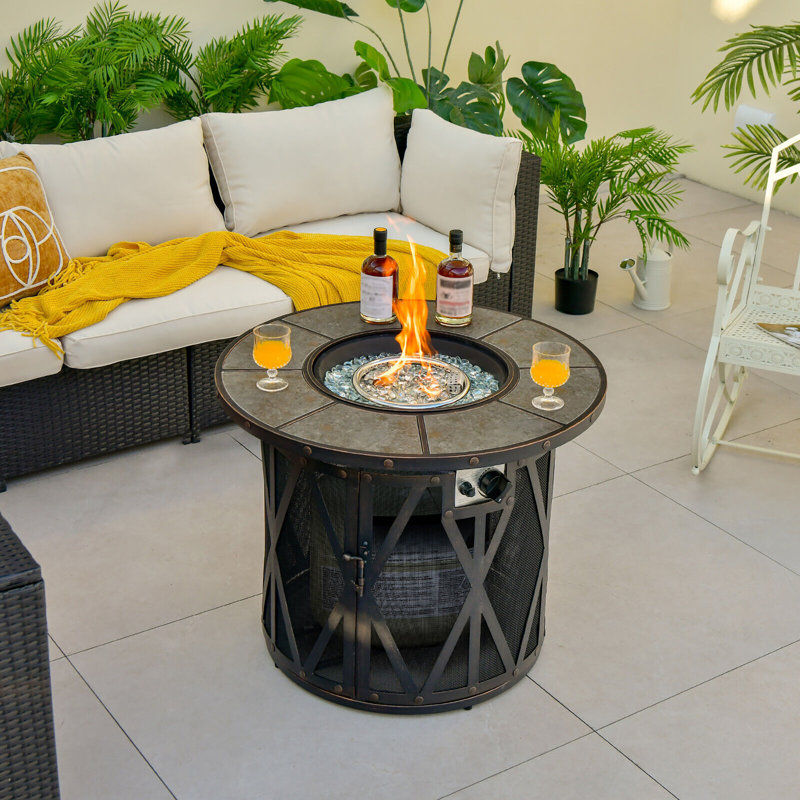 Round Iron Propane Smokeless Fire Pit Table with Hidden Fuel Tank