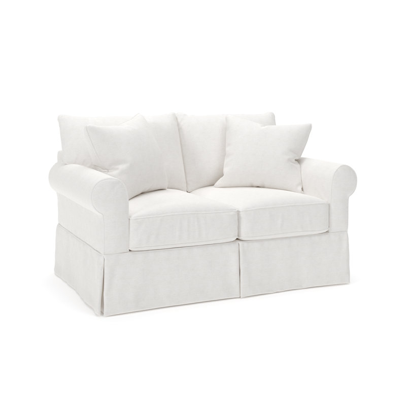 Amari 63" Rolled Arm Slipcovered Loveseat, Nomad Snow Crypton® Chenille