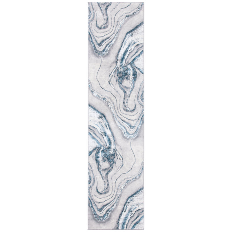 Tapis gris / bleu Shara, Tapis de couloir 2 pi 2 po x 8 pi