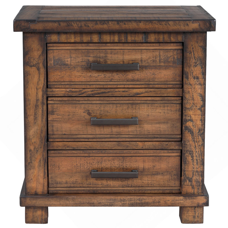 Table de chevet rustique en bois massif récupéré à trois tiroirs Rustic