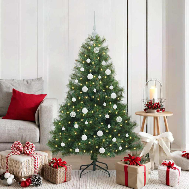  Artificial Christmas Tree with 150 LEDs Green PE and PVC, White, 4.92' H