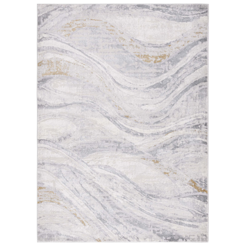 Gray and Beige Abstract Hand-Knotted Synthetic Area Rug