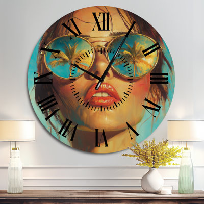 Palm Trees in Her Sunglasses - Glam Oversized Metal Wall Clock