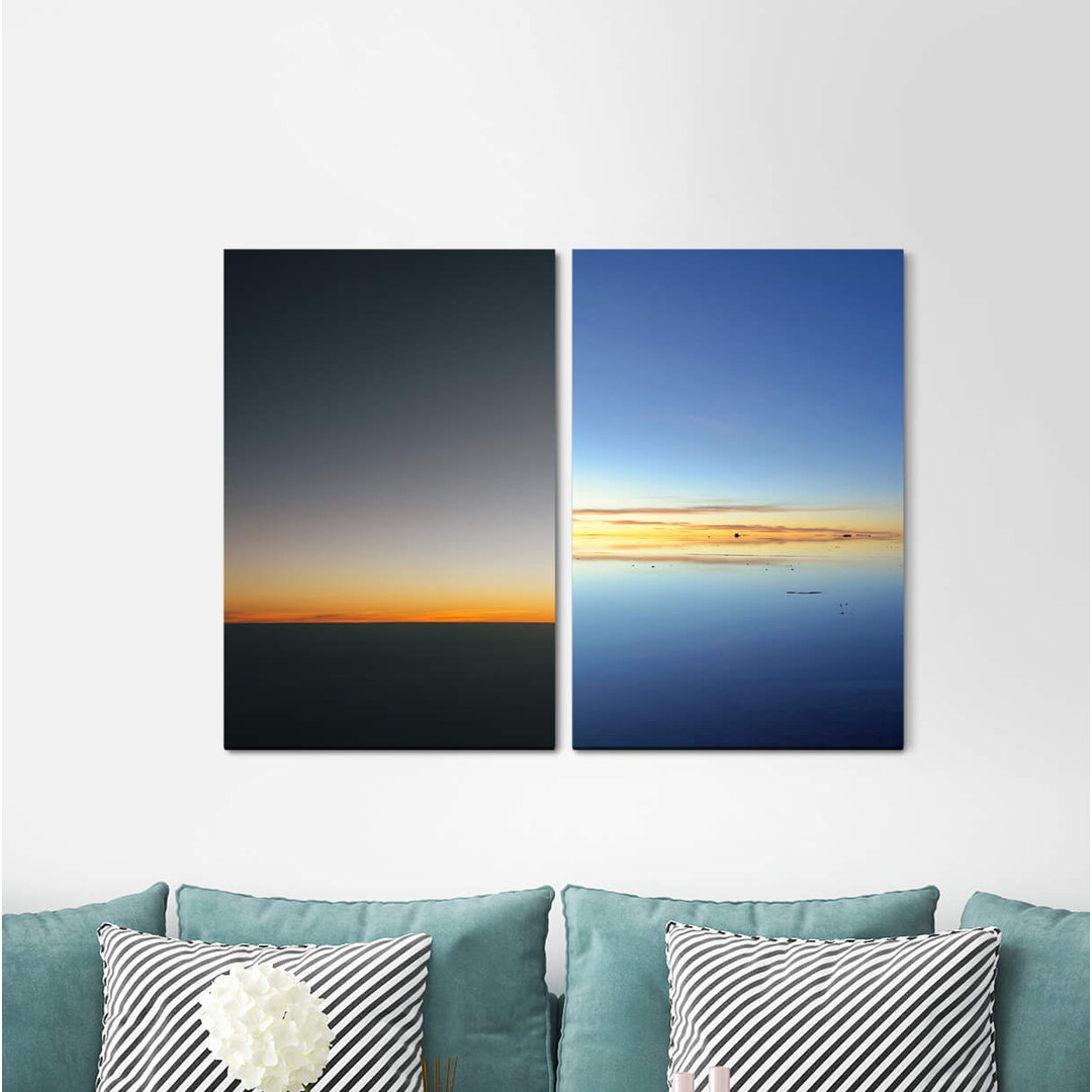 2-tlg. Leinwandbilder-Set - Fotografie „Horizon Sea Minimal Sunset Evening Reds Distant Soothing”