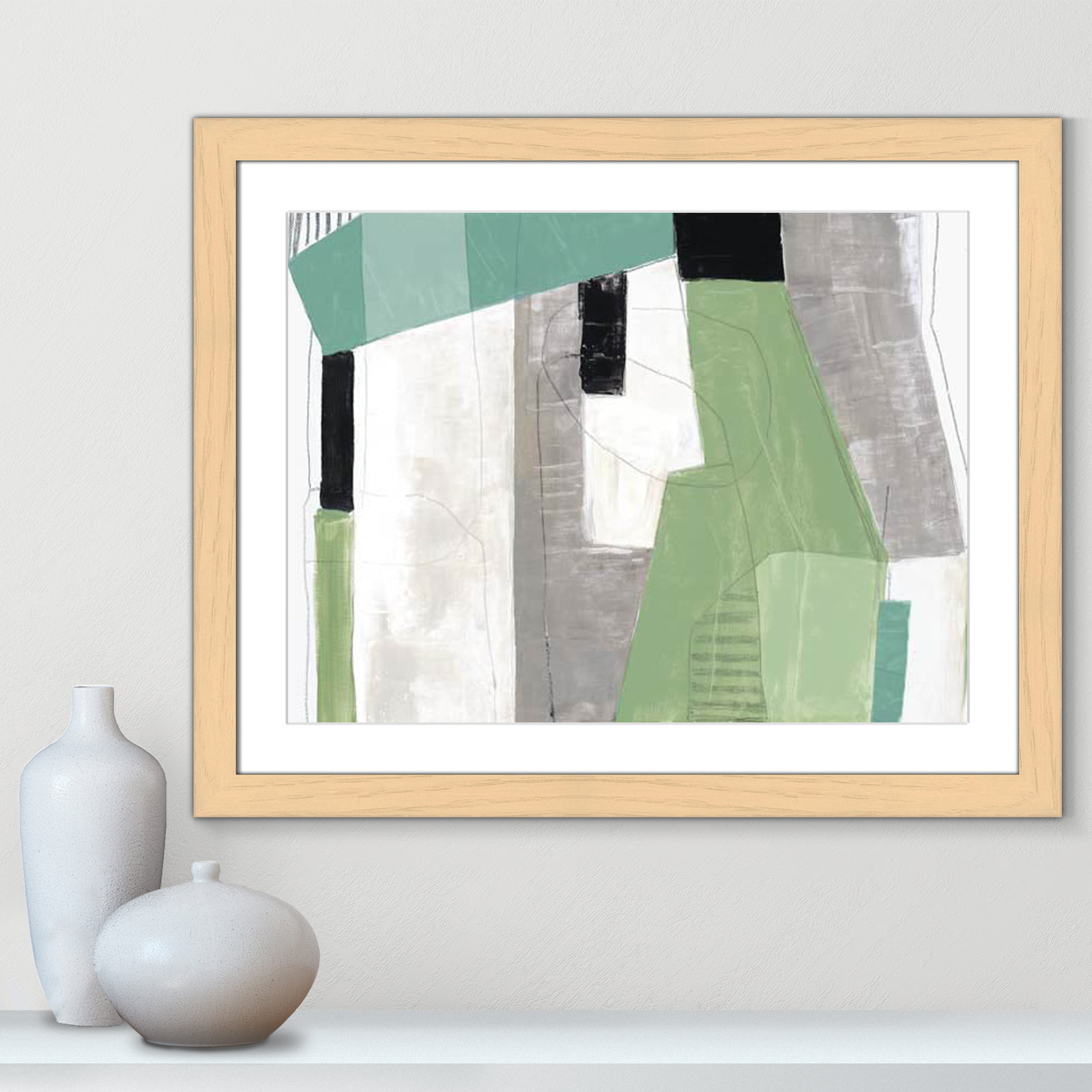 Evergreen Essence Print, 25" H x 31" W x 1.25" D, Natural Cube Frame - Matted Fine Art Paper Print, White