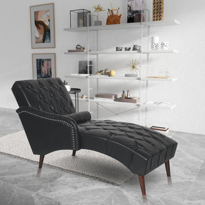 Chaise longue avec accoudoirs et coussins en bois massif, fauteuil de détente souple avec dossier et accoudoirs capitonnés, méridienne rembourrée pour le salon, unité centrale de chambre à coucher