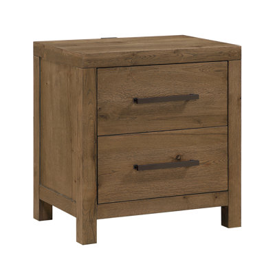 Rustic Modern Brown Nightstand with Charging Ports Bulit-in USB Sturdy Frame Drawers Bedroom Furniture 1pc Bedside Cabinet