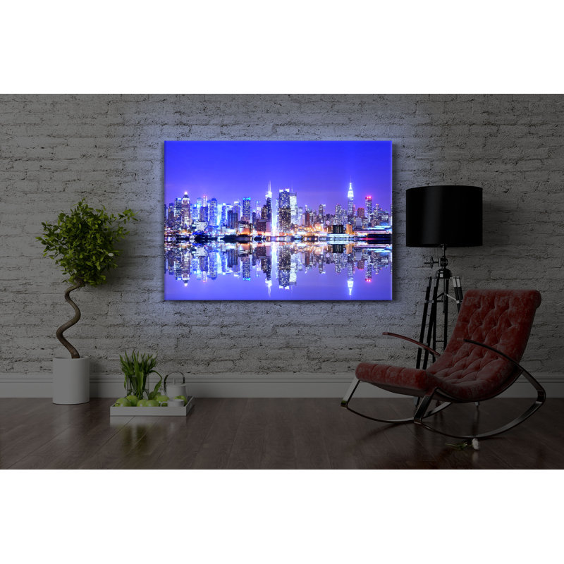 Manhattan Skyline Reflection by No - Wrapped Canvas Print, 40cm H x 60cm W x 4.5cm D, With lighting