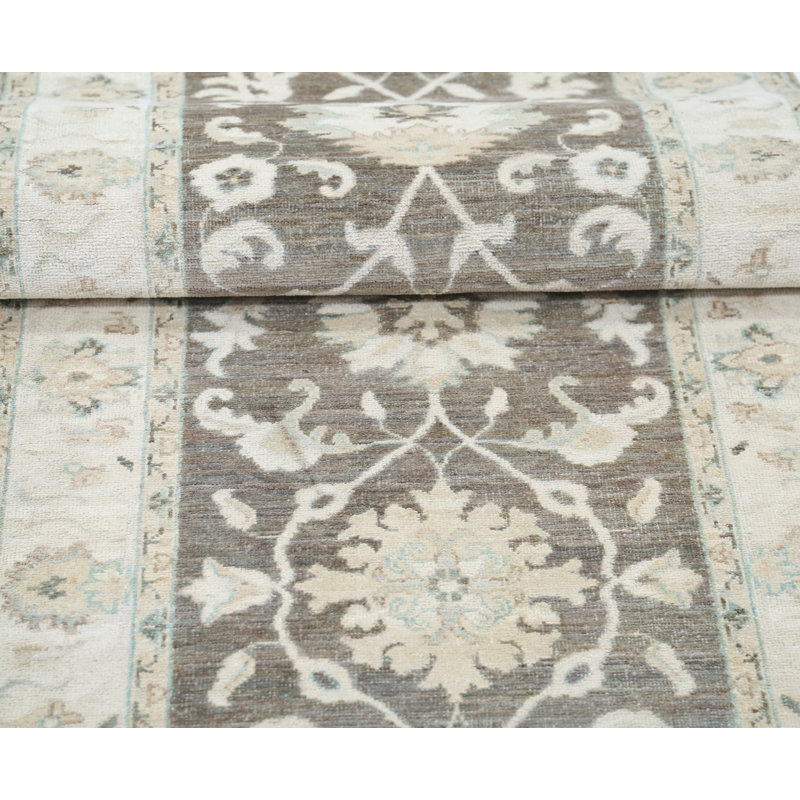 Tapis de couloir de cuisine 2,4 x 10 pi beige, brun et 100% laine