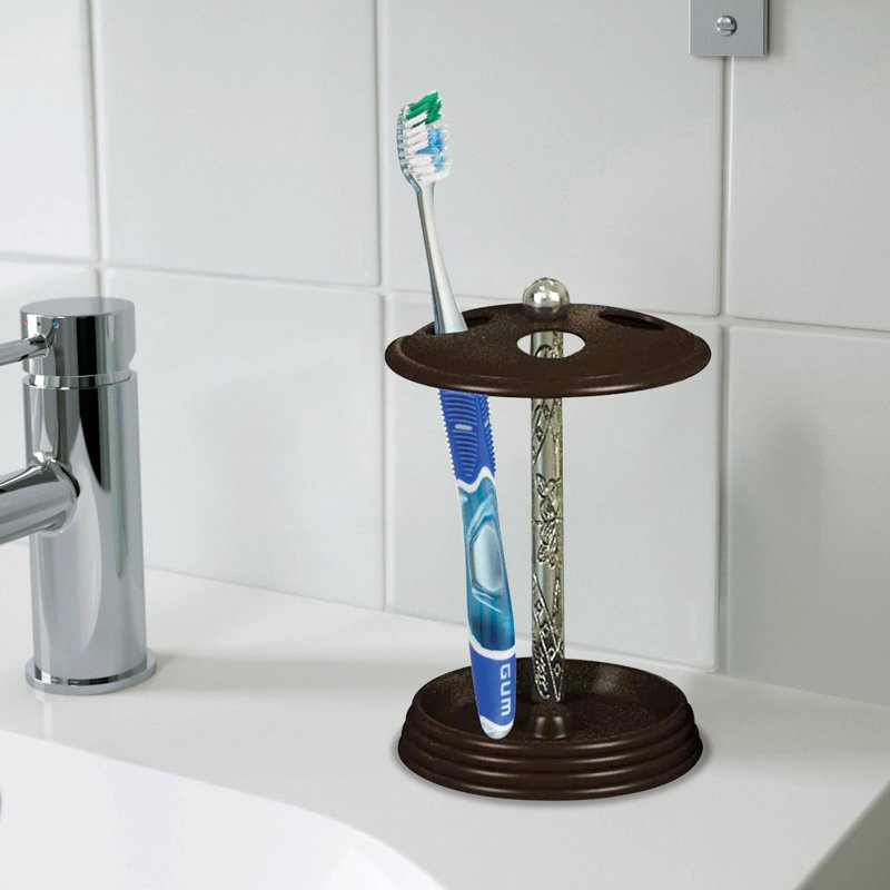 Porte-brosse à dents Oneita | Support compact à fentes multiples pour brosses à dents, rasoirs et accessoires de maquillage | Résine / argent / ORB
