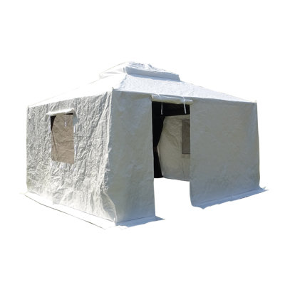 Housse pour abri de jardin à toit rigide universel de 12 pi x 16 pi avec parois latérales, tente de rangement d'hiver imperméable avec fenêtres en filet et porte à fermeture à glissière
