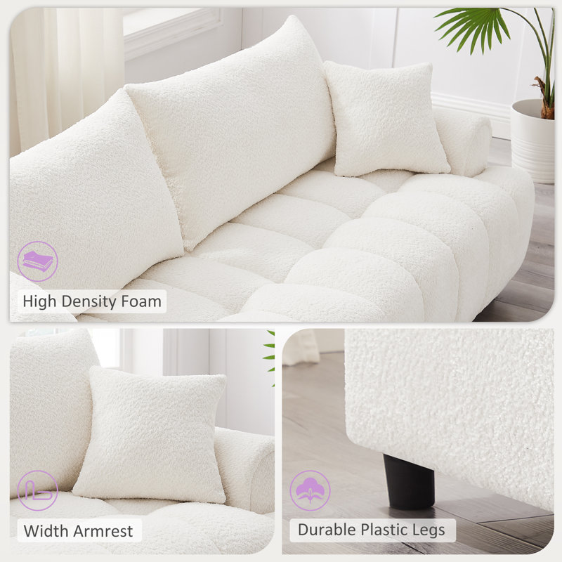  Perona 90'' Luxury Modern Tufted Boucle Sofa, White Boucle