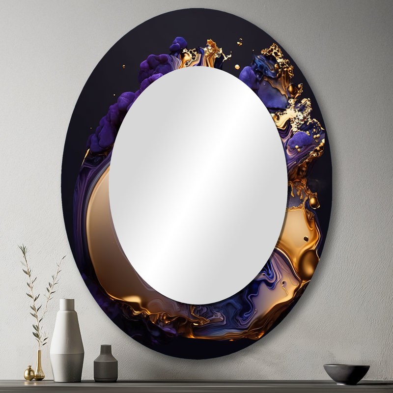 Rainerio abstrait marbre géode mauve II - miroir encre liquide, 43 po x 33 po, Oval