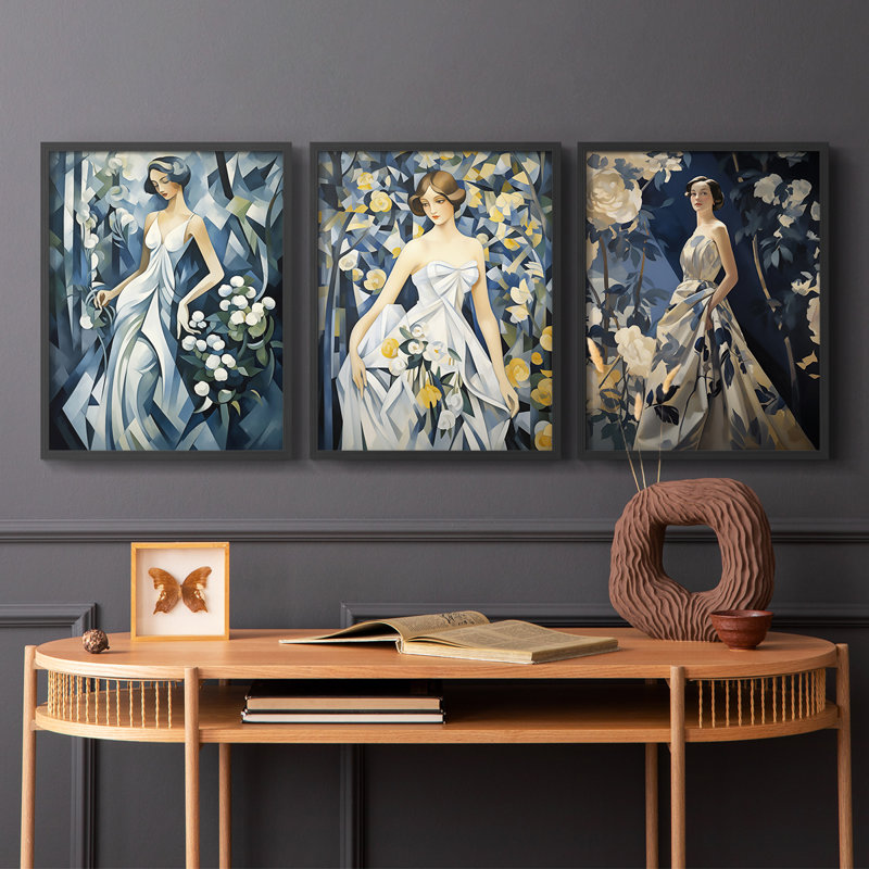 Feminine Series CXIII  -Set Of 3 Framed Giclee Prints -Ready to Hang, 14" H x 11" W, Black