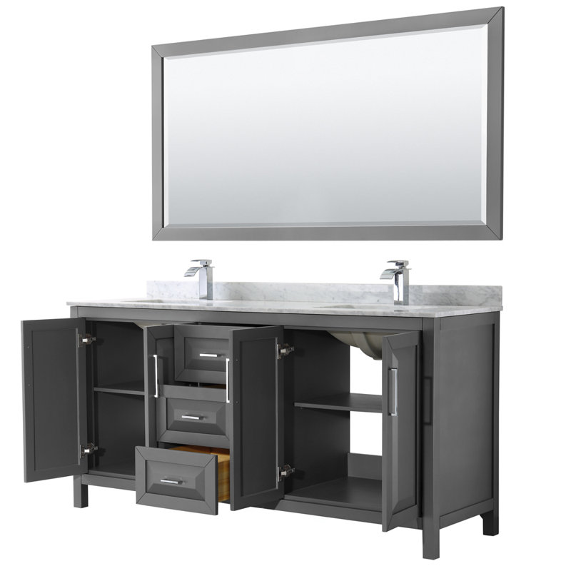 Daria 72'' W Double Vanity, Carrara Cultured Marble, Dark Gray, Polished Chrome