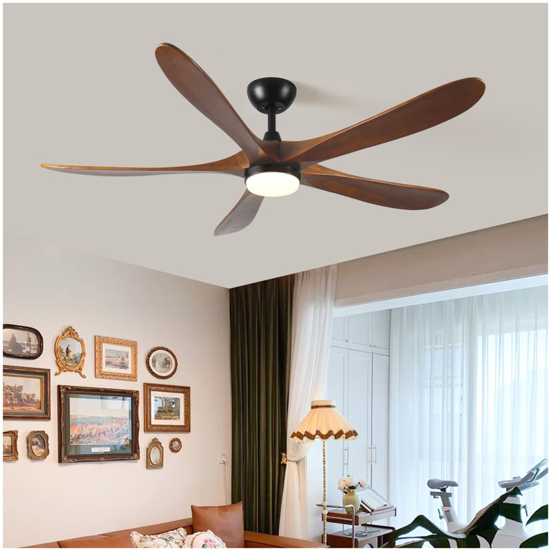 Ventilateur de plafond à 5 pales en bois massif de 52 pouces