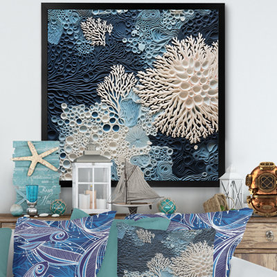Under Water Blue And White Corals Collage - Coastal Wall Art