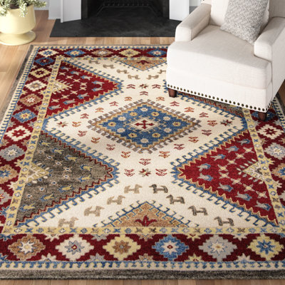 Armintha Southwestern Hand-Tufted Wool/Cotton Red/Ivory/Blue Area Rug