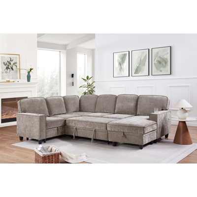 Canapé modulaire en L Naw avec canapé-lit, chaise de rangement, ports de chargement USB et Type-C