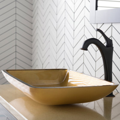Glass Rectangular Vessel Bathroom Sink with Faucet