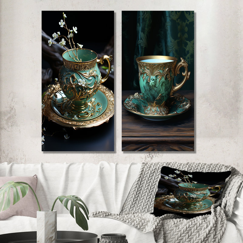 «Elixir In Tea Elegance», ensemble de 2 impressions murales sur toile, H 28 po x l 25 po, Toile tendue