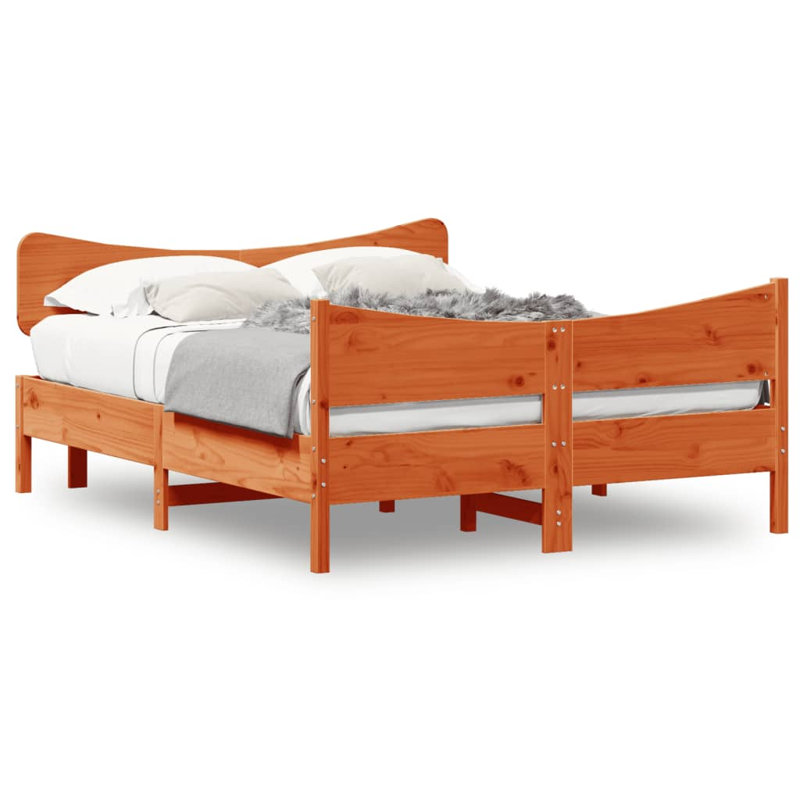Rosalinde Solid Wood Bed Frame, European Double (140 x 200cm), Wax Brown
