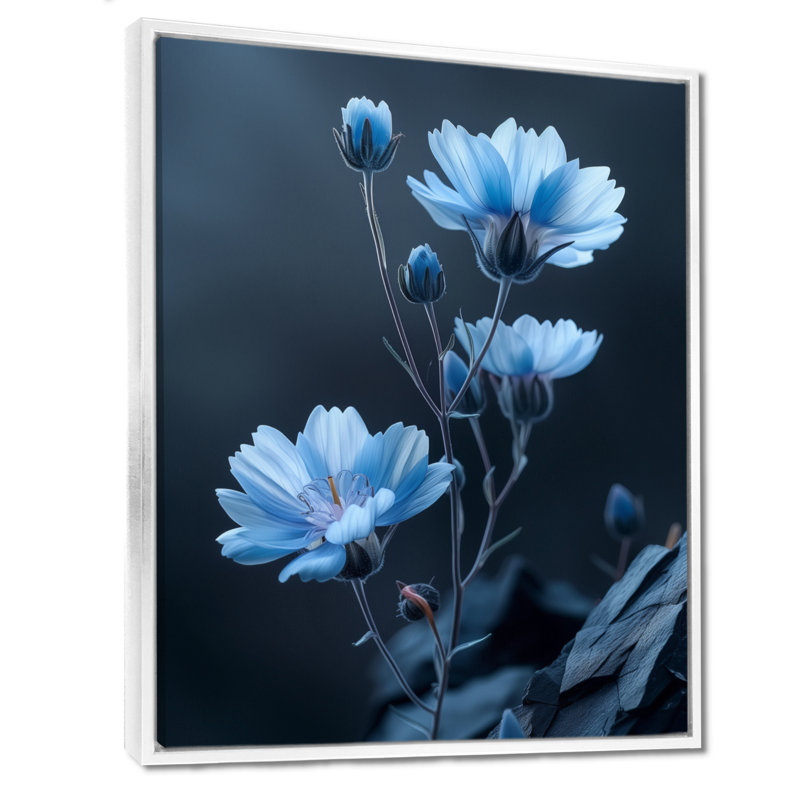 Décoration murale monochromes bleues bleues - Bleuet, H 12 po x l 20 po, Cadre flottant blanc