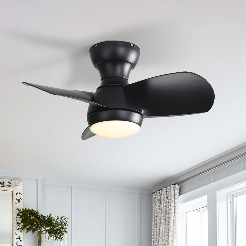 Ventilateur de plafond encastré moderne à 3 pales de 23 po avec télécommande et ensemble d'éclairage inclus, Noir