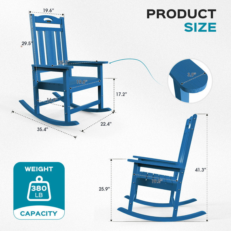 Outdoor Rocking Chairs Weather-Resistant HDPE Rocking Adirondack Chairs, Blue